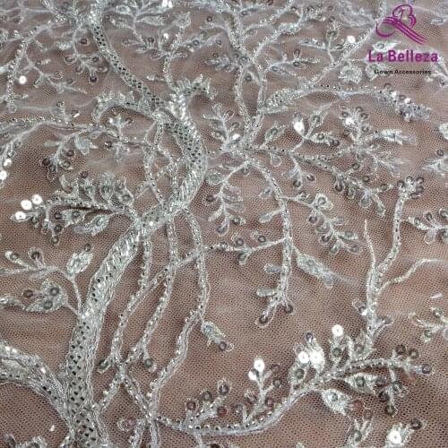 2021 Silver wedding lace fabric,silver Heavy beaded lace,gown lace,tree patterns,sequins lace fabric 1 yard