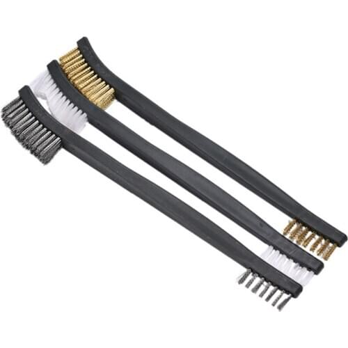 BestP 3 pcs Mini Wire Brush Set Steel Brass Nylon Cleaning Polishing Detail Metal Rust Brush