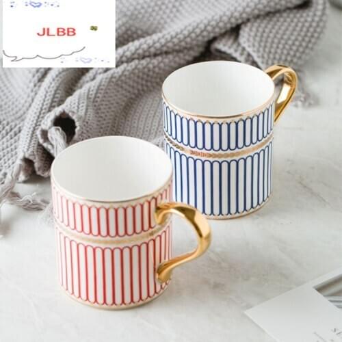 350ml British Style Luxury Gold Stripes Bone China Coffee Mug Afternoon Water Tea Drink Cup with Gift Box