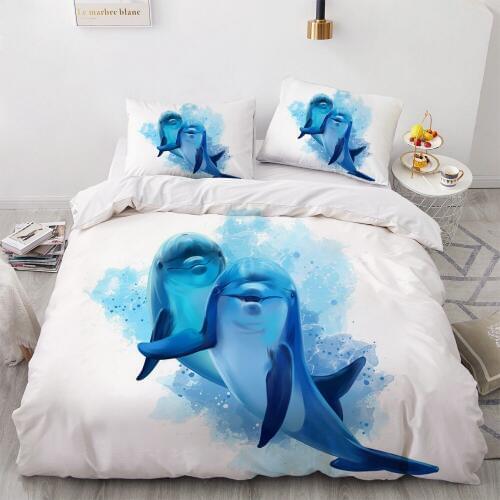 3D Bedding Sets Sea Dolphin Blue Duvet Quilt Cover Set Comforter Bed Linen Pillowcase King Queen Full Size 200x200 Home Texitle