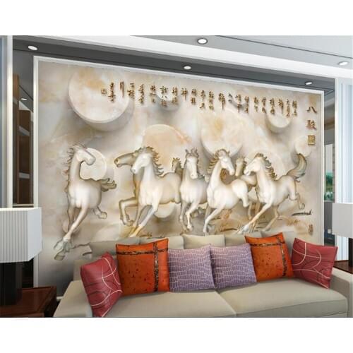 Beibehang 3d wallpaper Custom silky wall marble eight horses landscape landscape TV sofa background wallpaper home decorations