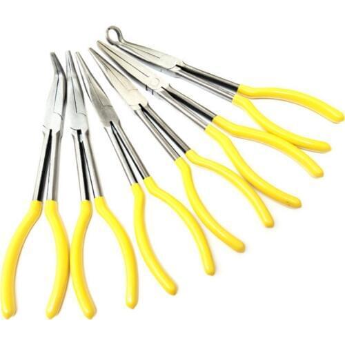 6Pcs/Set 11 Inch Extended Needle Nose Pliers Bent-Nose Pliers Round Nose Pliers For Car Repair Tools Lengthen Forceps Alicates