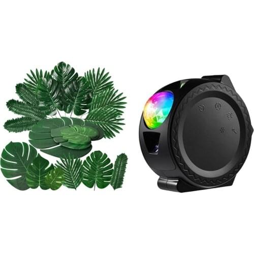 72 Pcs 6 Kinds Artificial Tropical Palm Leaves Fake Leaves & 1 Set Sky Lamp Galaxy Projector with Sound Activated