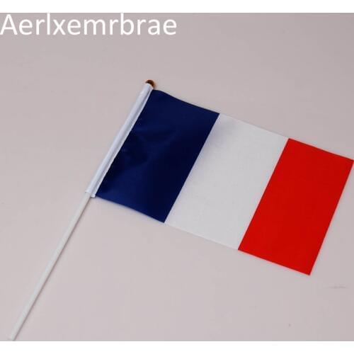 Free shipping 14*21cm 50pcs/lot french hand flag with waving the flag france hand flag