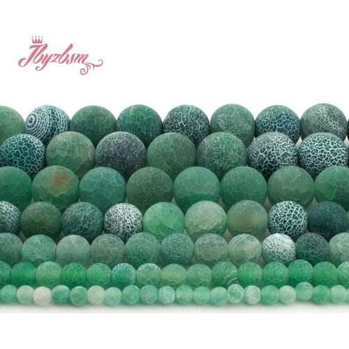 Natural Green Agate Frost Matte Crecked Round Loose Stone Beads For DIY Necklace Bracelats Jewelry Making Strand 15" 6/8/10mm