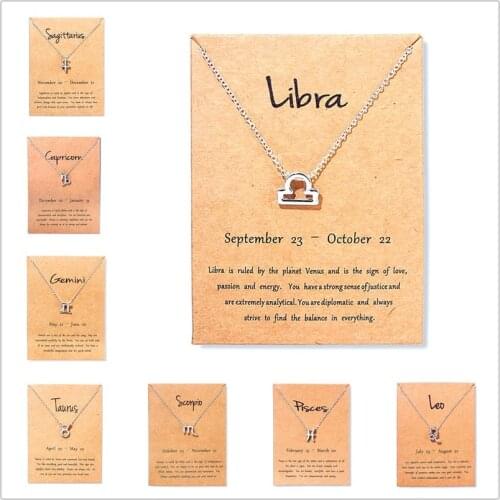 Silver Color Chain Zodiac Pendant Necklace For Women Constellation Star Zodiac Sign Necklace Wish Card Choker Jewelry
