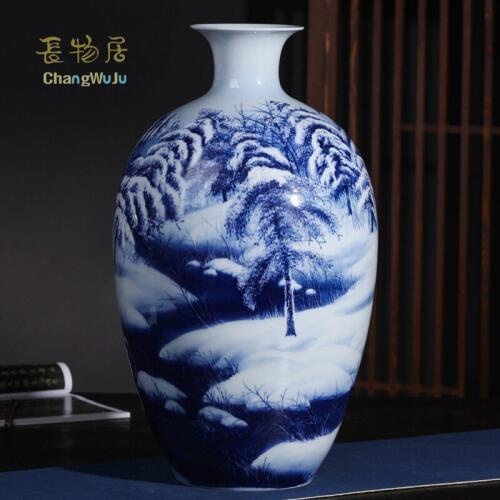 Changwuju in Jingdezhen the blue and white big size vase painted by Huangzhong being home decoration and artwork