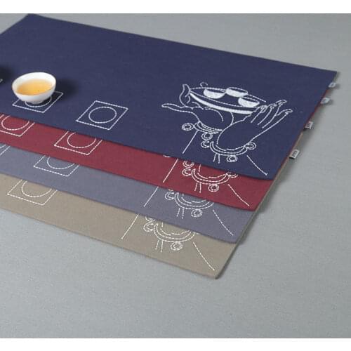 Handmade tea mat linen embroidery table runner Zen cloth art cotton linen Kung Fu tea mat tea ceremony accessories