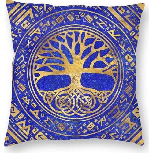 Tree Of Life Yggdrasil Lapis Lazuli Viking Pillow Cover Decoration Vikings Cushions Throw Pillow for Car Double-sided Printing