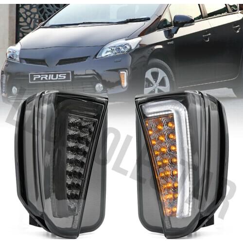 Smoked Switchback Amber LED Front Turn Signal Lamp White DRL Daytime Running Light For 12-15 Toyota Prius Facelift XW30