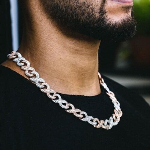 Hiphop new design two tone big heavy cuban link chain necklace iced out bling 5A cubic zirconia fashion party jewelry for women