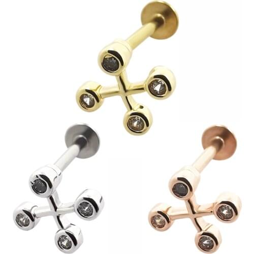 JHJT 1Pc 6/8mm Stainless Steel Zircon Labret Earring Stud Helix Cartilage Piercing Labret Ring Lip Piercing Jewllry 16G