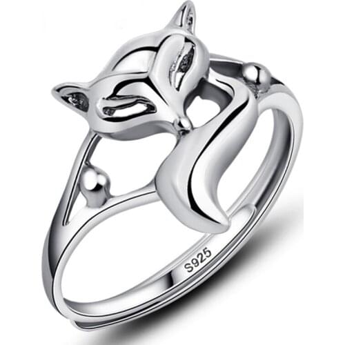 Hot Sale Lovely Silver Color Cute Little Fox Open Ring for Women Party Fashion Adjustable Hand Jewelry Acessories Whole Sale