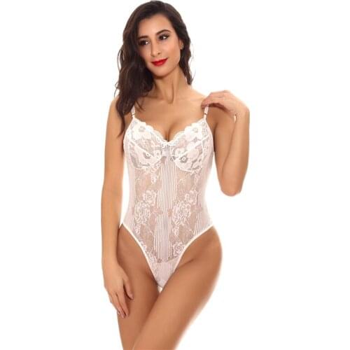 2021 Babydoll Women Lingerie Sexy Erotic Costumes Sex Underwear Teddy Body Suit Floral Lace High Waist Sleeveless Sleepwear