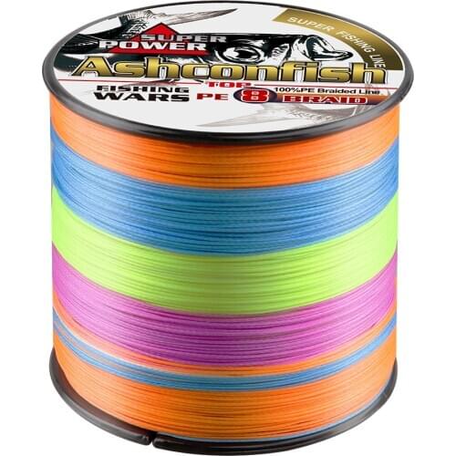 Braided fishing line 8 Strands 1000m Rainbow super pe 10meters for one color changed multifilament fishing wires 6Lb- 300LB