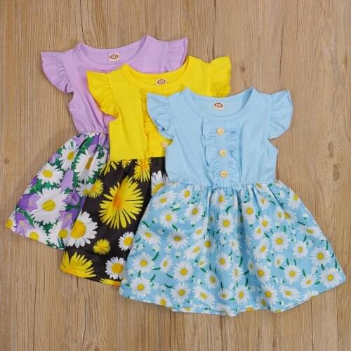 Toddler Kids Baby Girls Patchwork Ruffle Button Down Tutu Skirt Dress Outfit Sundress Summer Floral Sunsuit