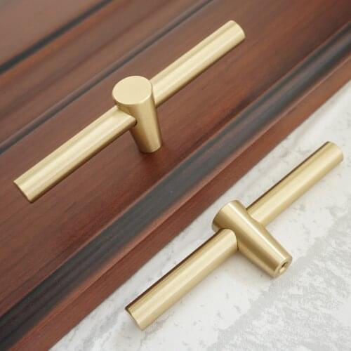 Copper Door Pull Knobs Brass Closet Drawer Knob T Type Simple Modern Kitchen Cabinet Knobs Wardrobe Cupboard Knob Hardware