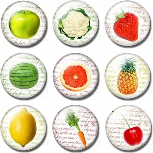 Fruit and Vegetable Series Fridge Magnets Cute 30 MM Glass Dome Refrigerator Round Magnetic Sticker Fridge Decoration Home Decor