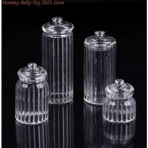 Dollhouse Miniature Glass Candy Jar Simulation Candy Bottle Model Toy 1/12 Scale Pretend toy for home Kitchen Decora