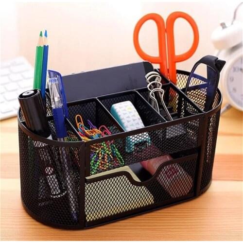 Multi-functional Metal Mesh Desk Organizer Pen Holder Stationery Container Box Office School Storage Supplies Accessories