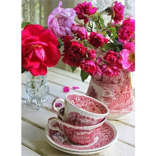 3D DIY Diamond Painting Cross Stitch Kit Diamond Embroidery Flower Cup Diamond Mosaic Crafts Needlework Pattern Home Decor