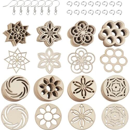 Wooden Dangle Earring Making Kit with Wood Cabochons Filigree Pendants Jump Rings Ear Hooks for Women Drop Earrings DIY Jewelry