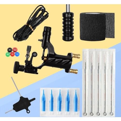 Machine Kit Rubber Bands 3RL Needles 3RT Needle Cover Handle Hexagon Wrench Bandage Cord and Machine (Black)