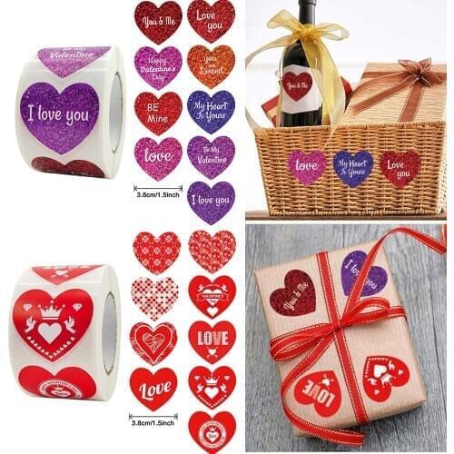 500pcs/roll 3.8cm Color Love Heart Valentines Day Stickers Romantic Label Gift Wrapping DIY Decoration Stationery Sticker