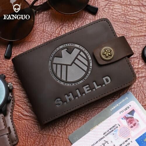Printed With SHIELD Driver License Holder Genuine Leather Credit Card Case Cover Portable Storage Fold ID Business Card Bag