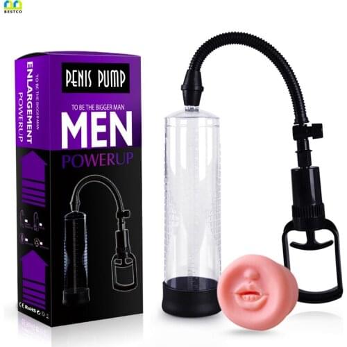Bestco 18+ Male Penis Pump Extender Enlargement Cock Ring Trainer Male Masturbator Vacuum Erection Stretcher Adult Men Sex Toys