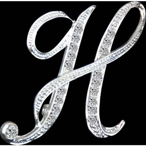 New Fashion Rhinestone Crystal Brooches Initial Letter Brooch A-S Lapel Pins and Brooches Clip Name Jewelry Unisex Accessaries