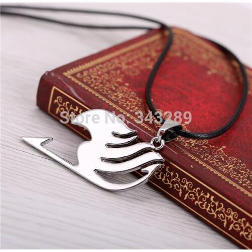 Fairy Tail necklace guild logo tattoo silver plated pendant Anime fashion jewelry leather rope for men and women wholesale