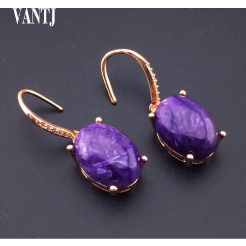 Natural Charoite Dangle Earrings Sterling 925 Silver Natural Gemstone for Women Wedding Anniversary Party Jewelry Gift