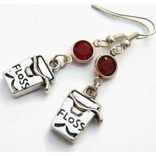 Floss Birthstone Earrings, Dentist Earrings, Dental Earrings, Personality Birthstone Crystal, Dental Hygienist