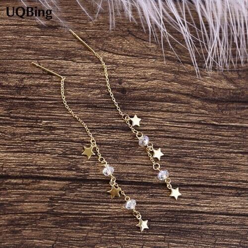 Good Jewelry Fashion Pure 925 Silver With Gold-color Drop Earrings Crystal Star Long Tassel Earrings Jewelry Pendientes Brincos