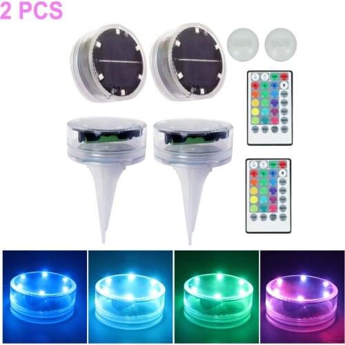 2Pcs Solar Powered LED Float Light Swimming Pool IP68 Waterproof Underwater Lamp Fishing With Remote Control RGB Lawn Light