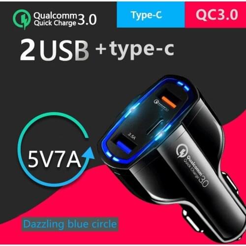 QC3.0 Usb vehicle fast charging Type-C fast charging PD vehicle charging 2 Usb 1 Type-c 12-32v intelligent vehicle charger