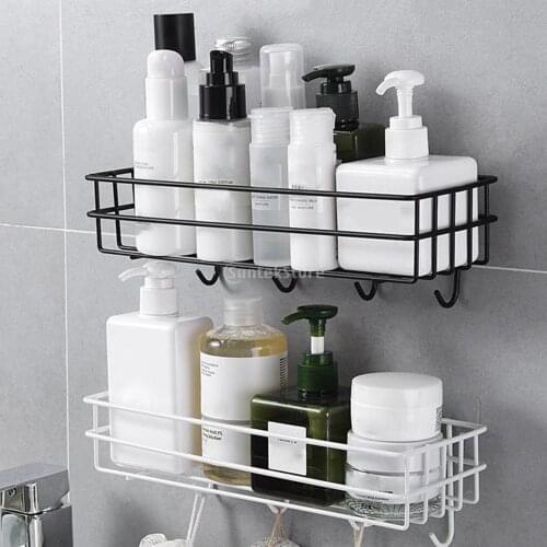 Bathroom Iron Wall Storage Shelf Bath Shower Wall Hanging Shelf Makeup Storage Caddy Basket Holder Kitchen Rack