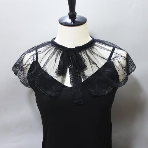 Women Black Shirt Fake Collar Shawl Dress Shirt Shoulder Wrap Embroidered False Collar Women Detachable Collars Decrative