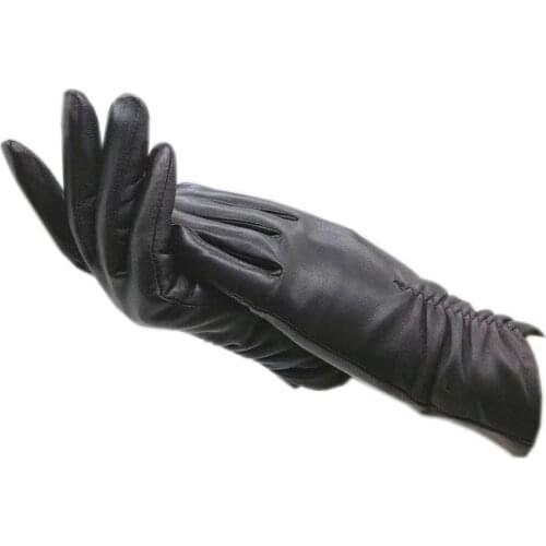 Sheepskin winter ladies wrist fashion sheepskin gloves black new warm leather thickened super soft lining driving goatskin long