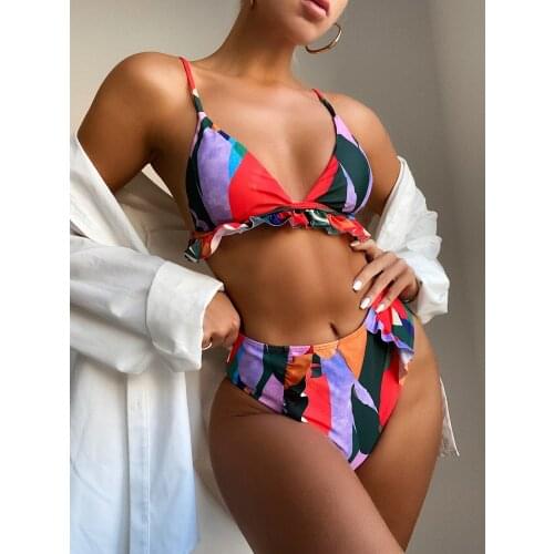2021 Fashion New Outdoor Single Swimsuit European Beauty Split Simple Color Matching Sexy High Waist Bikini