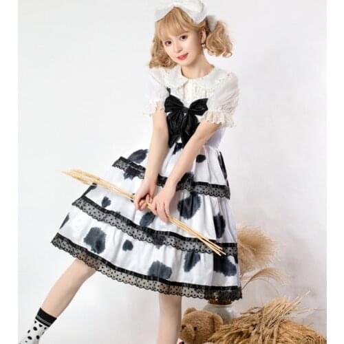Sweet Lolita Jsk Dress Women Kawaii Cute Bow Uniform Princess Soft Girl Cosplay Costume Summer Japanese Sleeveless Dress Female