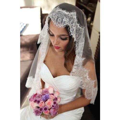 1 M Wedding Veil Lace Short Soft Tulle Appliqued One Layer Bridal Without Comb