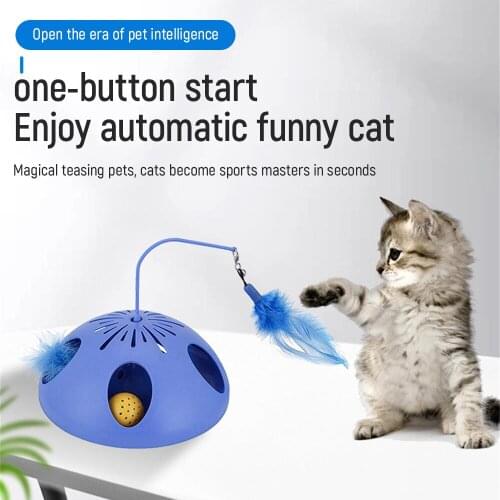1PC Spring Pet Toy Elastic Electric Smart cake-shaped Automatic Cat Toy Feather Pet Cat Toy Product Cat Accessories Decoration
