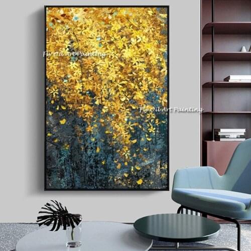 100% Handmade Abstract Gold Foil Leaf Plant Oil Painting Canvas Landscape Beautiful Pictures Gift for Room Home Porch Decor