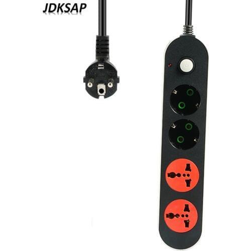 2 Round Pin EU RUS Plug Power Strip Switch 1.8M Cable Universal Outlets Electrical Extension Cord Socket