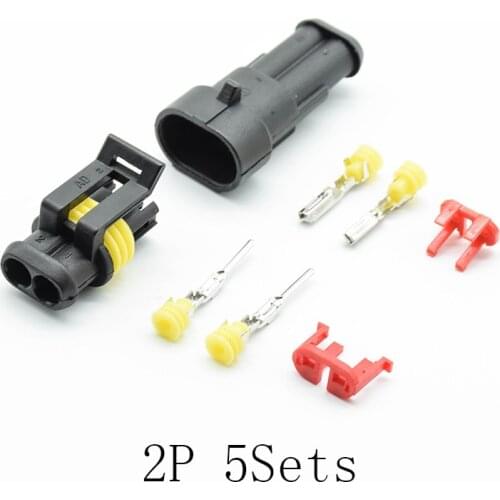 5sets Kit 2pins Way AMP Super seal Waterproof Electrical Wire Connector Plug for car waterproof connector