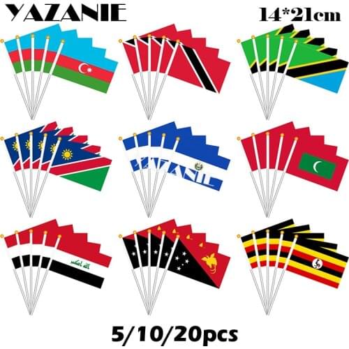 YAZANIE 14*21cm 5pcs Azerbaijan Trinidad and Tobago Tanzania Namibia El Salvador Maldives Iraq Papua New Guinea Uganda Hand Flag