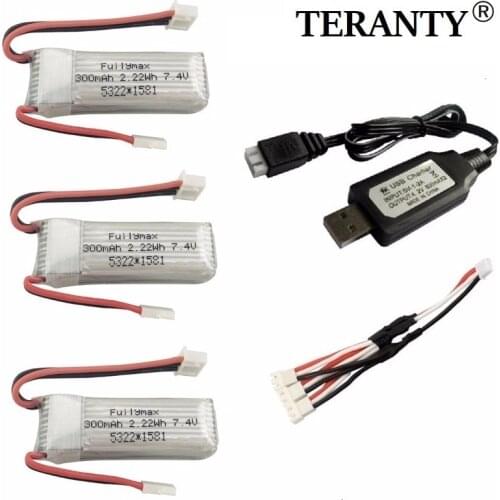 7.4V 300mAh 25C Lipo Battery + Charger for XK DHC-2 A600 A700 A800 A430 7.4V Replacement Battery for WLToys F959 RC Airplane RTF