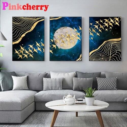 Diy diamond painting Abstract Gold Fish 5d diamond embroidery diamond art kit home decortiom wall sticker 3 piece